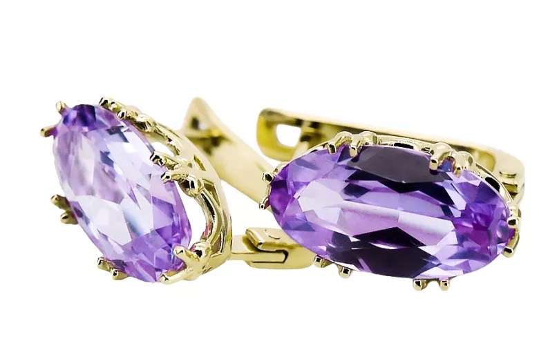 أقراط حرف يدوية فينتاج الكساندريت 14 كارت من الذهب الأصفر vec021y